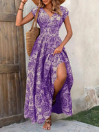 Floral™ Long Dress V-neck Swing Dress