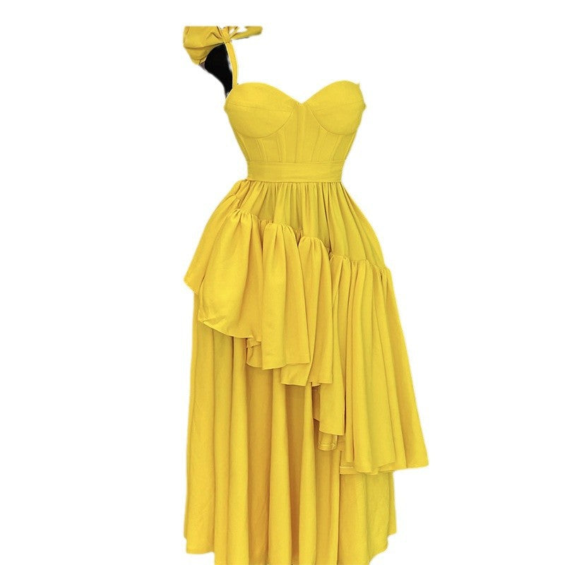 Vixy™ New Bow-Knot Suspender V-Neck Ruffle Dress