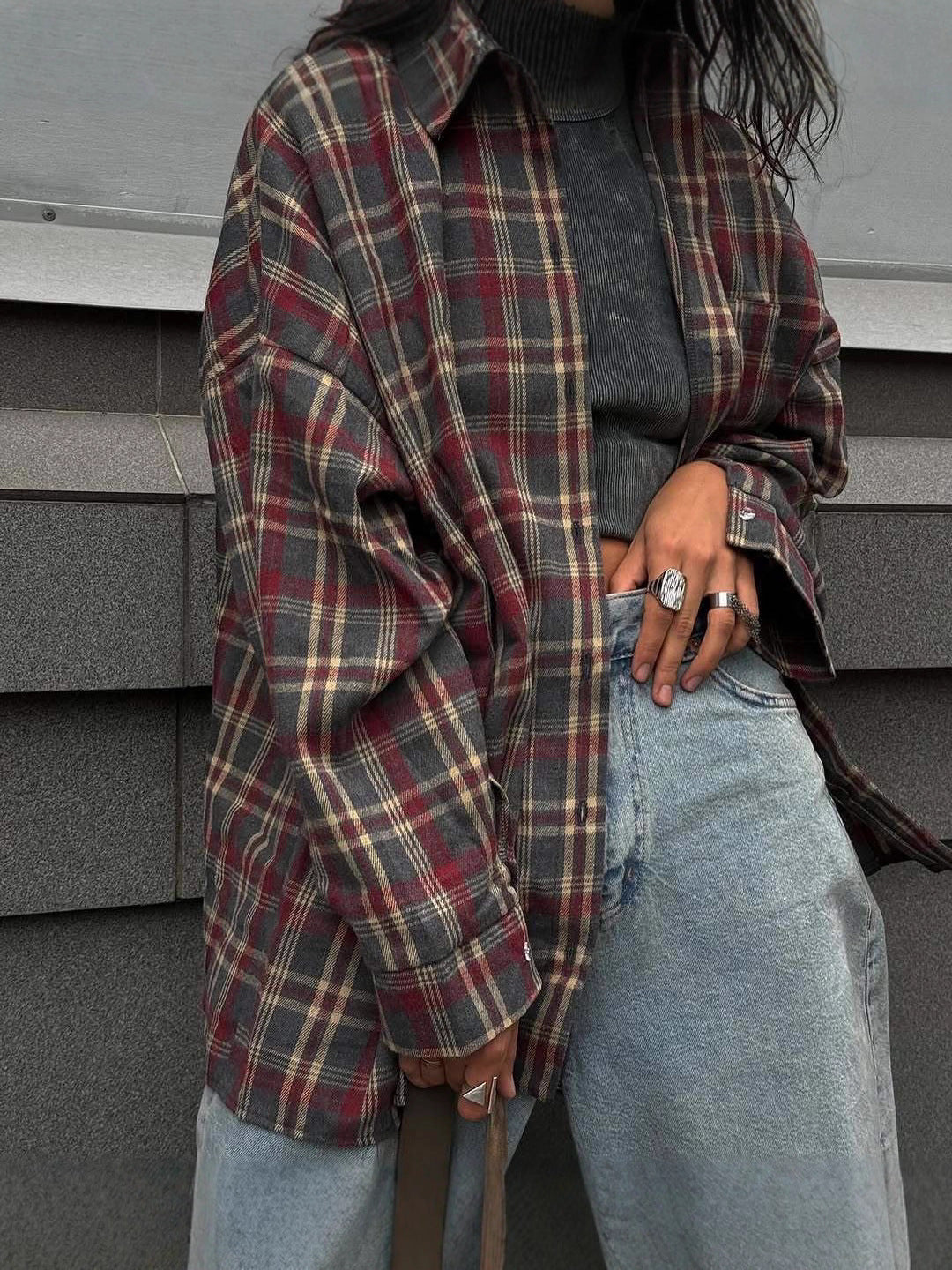 Retro casual long-sleeved cardigan shirt