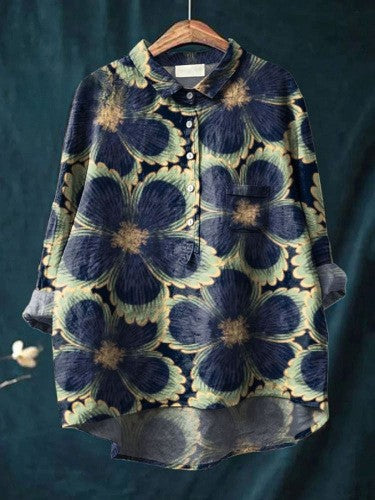Lora - Floral Linen button-down shirt