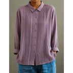 Collared ribbed cotton and linen spring top